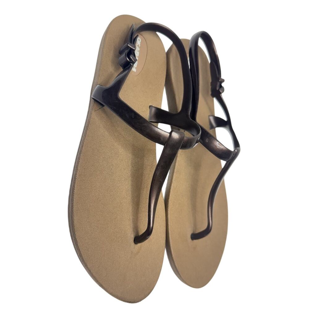 Okabashi Womens Size 8 Brown Ankle Strap Flat Sole Flip Flop Sandals Made in USA